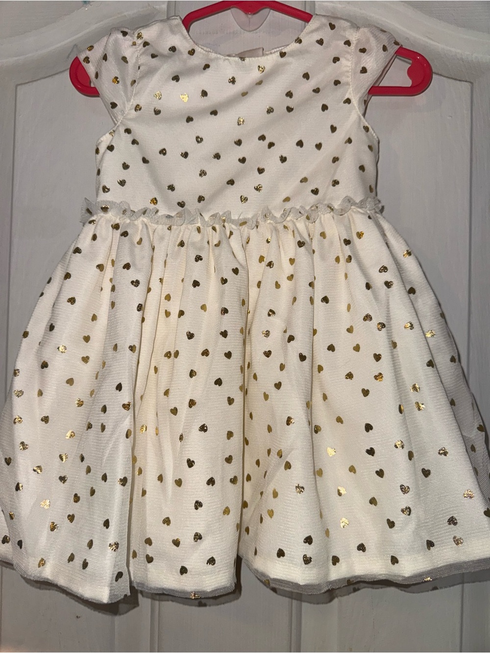 Carter's White Dress with Gold Heart Accents
